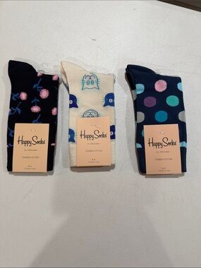 Happy Socks 3-Pack Men Patterned Socks Navy, Cream & Black 3pk pay 1 ship fee